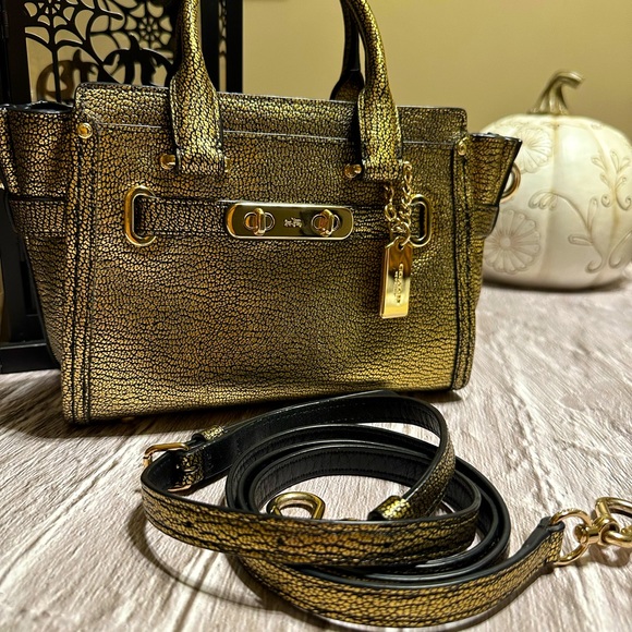 COACH Mini Swagger Gold Metallic Crossbody - Picture 2 of 15